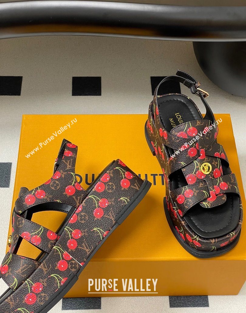 Louis Vuitton LV x TM Maya Flatform Sandals 5cm in Leather with Luscious Cherry Black 2025 (MD-250607024)