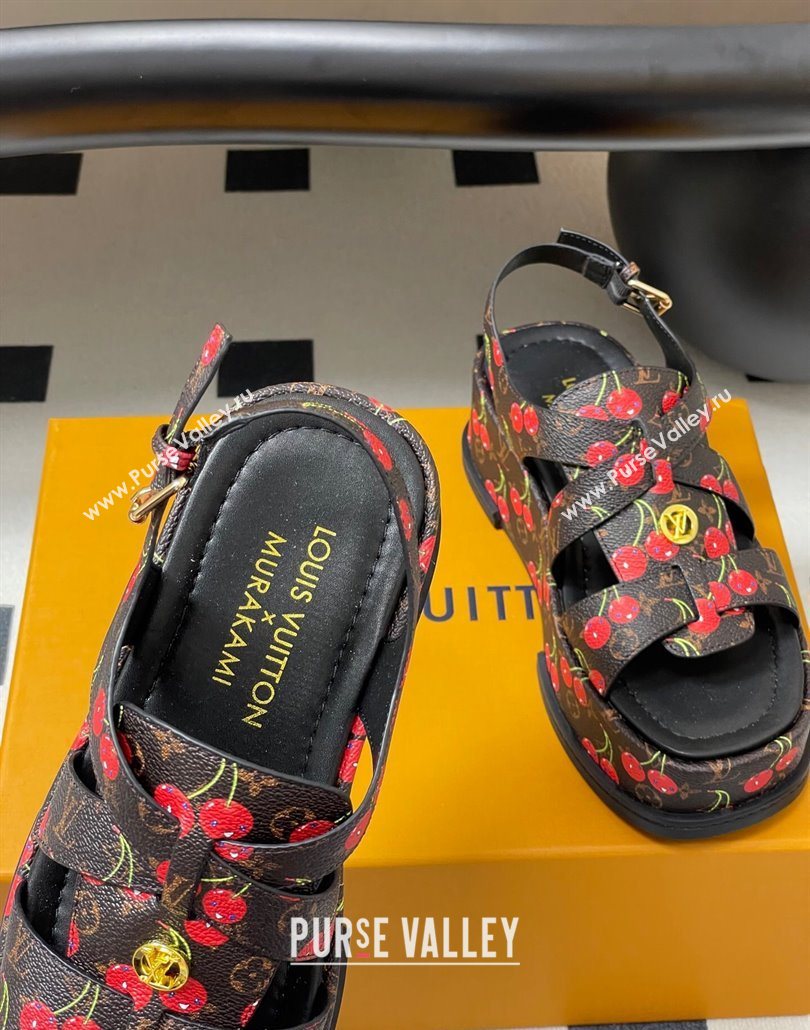 Louis Vuitton LV x TM Maya Flatform Sandals 5cm in Leather with Luscious Cherry Black 2025 (MD-250607024)