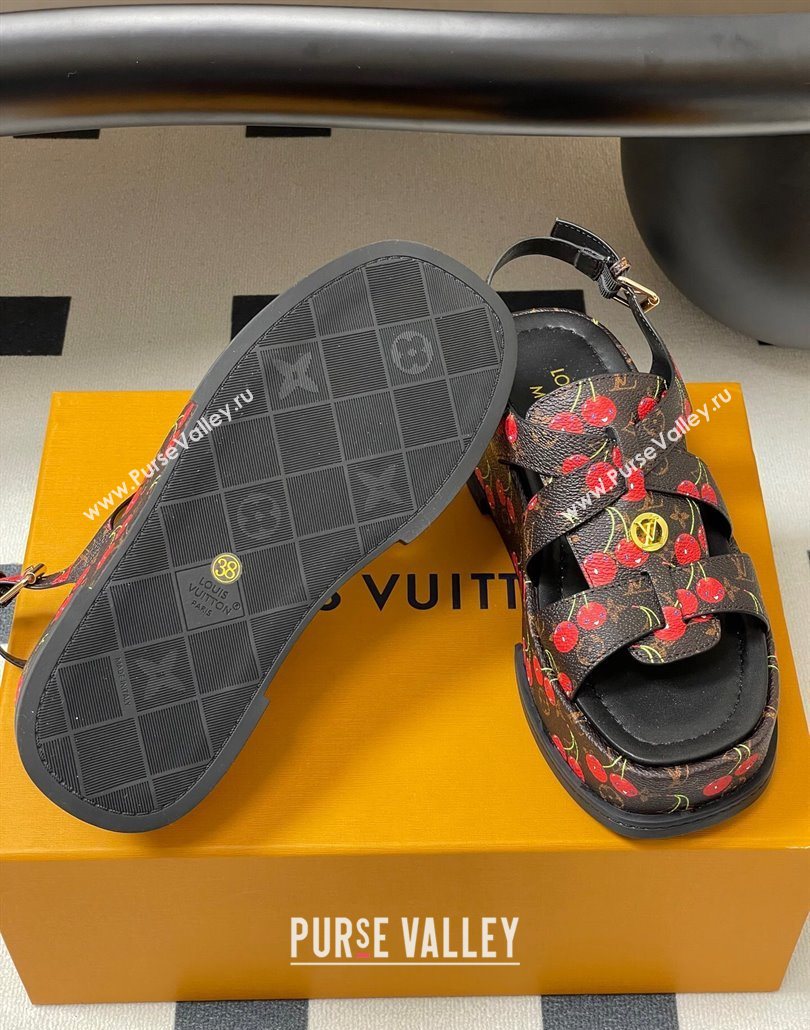 Louis Vuitton LV x TM Maya Flatform Sandals 5cm in Leather with Luscious Cherry Black 2025 (MD-250607024)