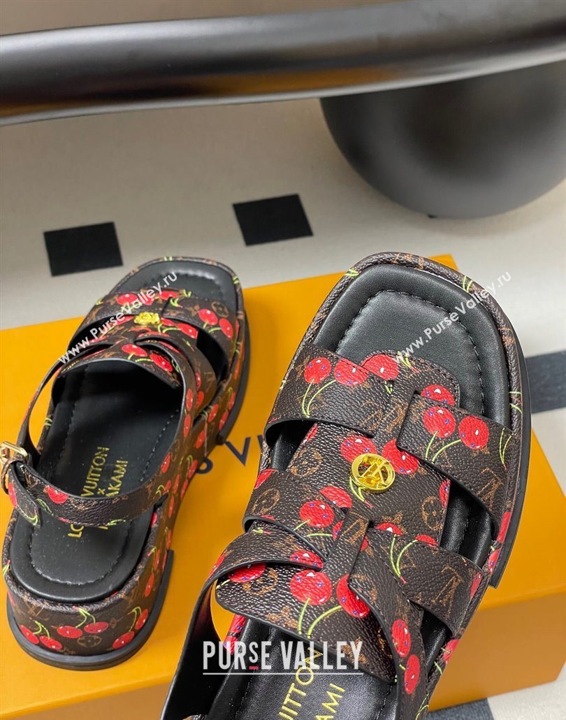 Louis Vuitton LV x TM Maya Flatform Sandals 5cm in Leather with Luscious Cherry Black 2025 (MD-250607024)