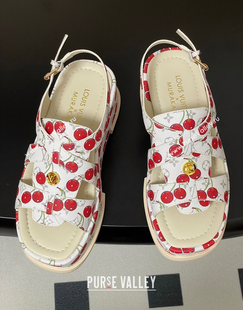 Louis Vuitton LV x TM Maya Flatform Sandals 5cm in Leather with Luscious Cherry White 2025 (MD-250607025)