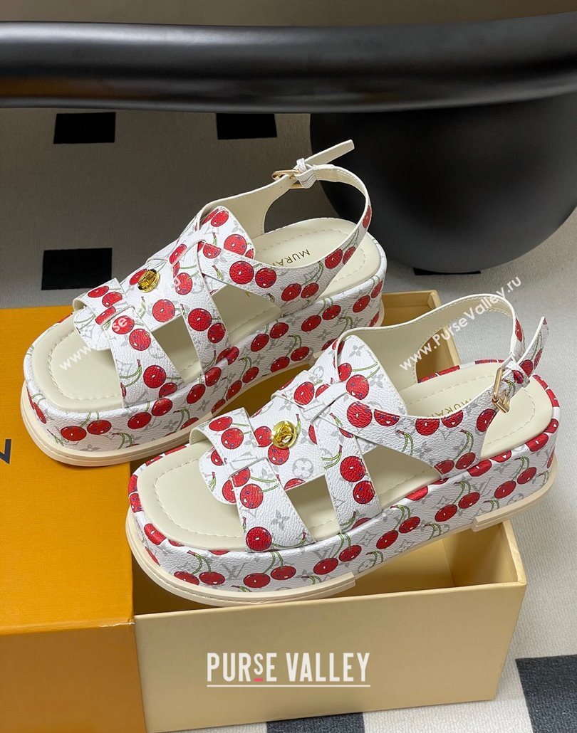 Louis Vuitton LV x TM Maya Flatform Sandals 5cm in Leather with Luscious Cherry White 2025 (MD-250607025)