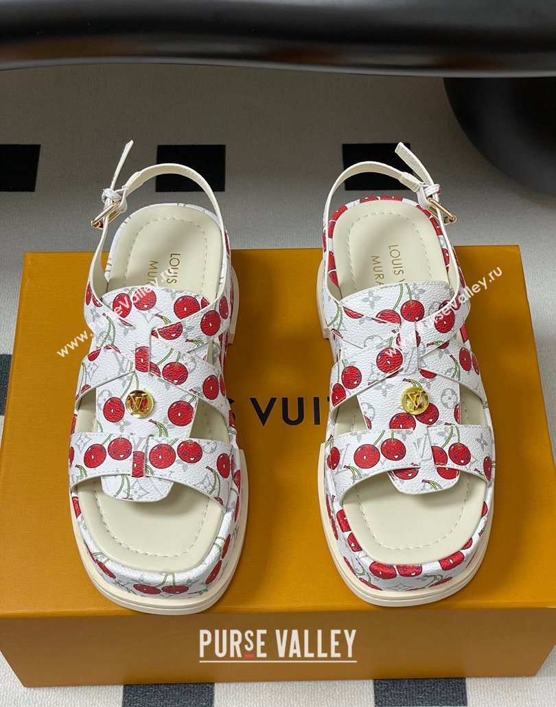Louis Vuitton LV x TM Maya Flatform Sandals 5cm in Leather with Luscious Cherry White 2025 (MD-250607025)