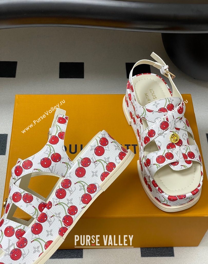 Louis Vuitton LV x TM Maya Flatform Sandals 5cm in Leather with Luscious Cherry White 2025 (MD-250607025)