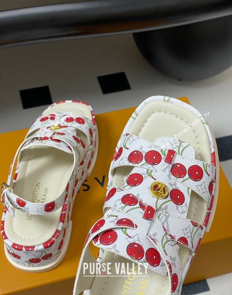 Louis Vuitton LV x TM Maya Flatform Sandals 5cm in Leather with Luscious Cherry White 2025 (MD-250607025)