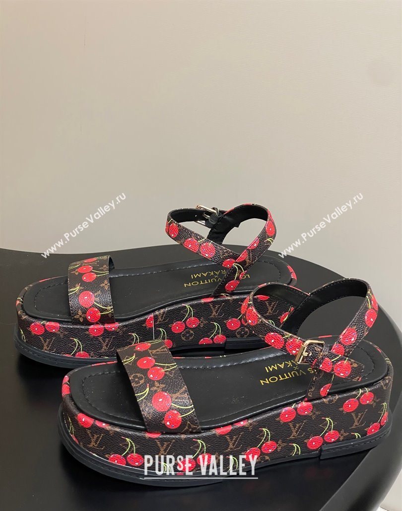 Louis Vuitton LV x TM Maya Platform Sandals 5cm in Leather with Luscious Cherry Black 2025 (MD-250607020)