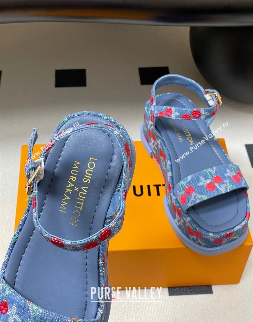 Louis Vuitton LV x TM Maya Platform Sandals 5cm in Blue Denim with Luscious Cherry 2025 (MD-250607022)