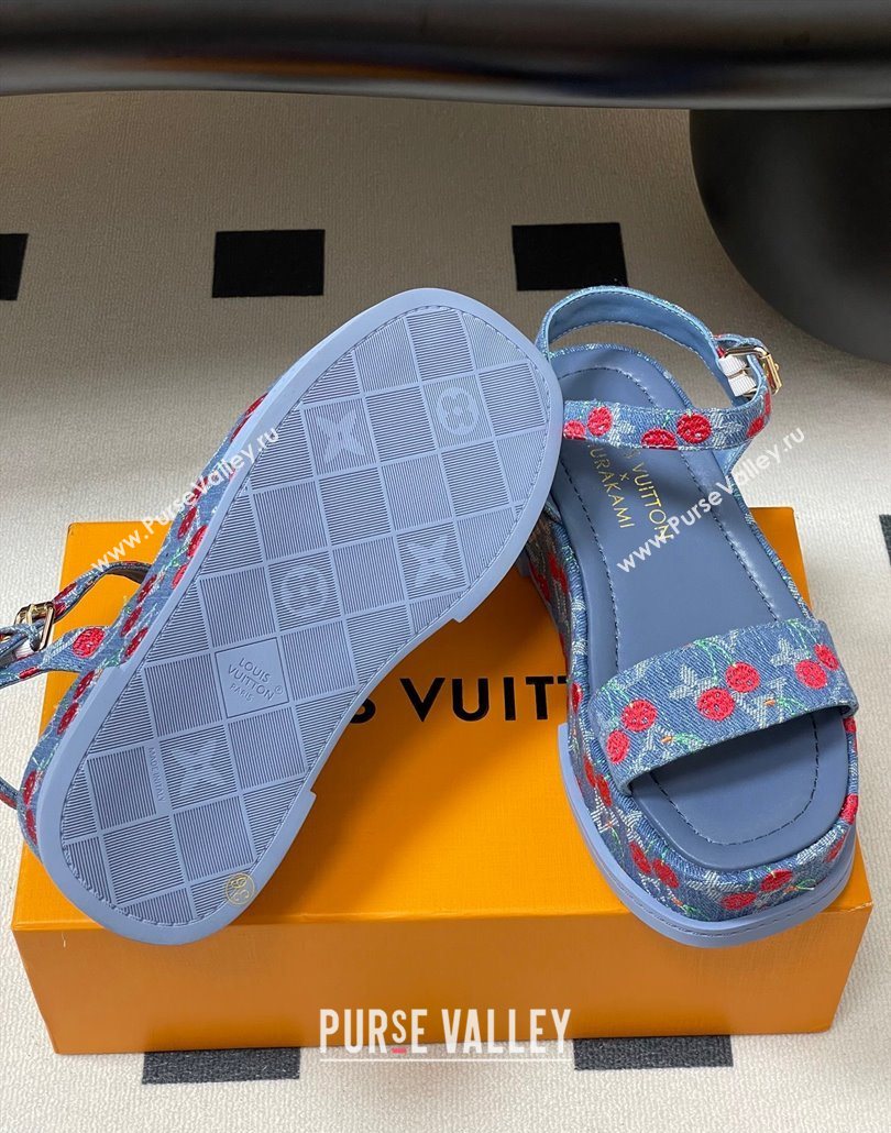 Louis Vuitton LV x TM Maya Platform Sandals 5cm in Blue Denim with Luscious Cherry 2025 (MD-250607022)