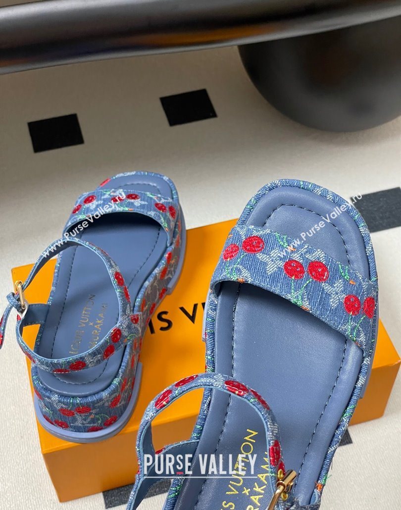 Louis Vuitton LV x TM Maya Platform Sandals 5cm in Blue Denim with Luscious Cherry 2025 (MD-250607022)