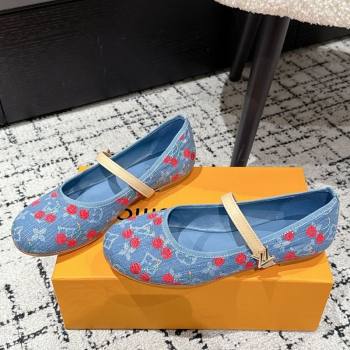 Louis Vuitton LV x TM Romy Flat Ballerinas in Light Blue Denim with Luscious Cherry 2025 (MD-250607023)