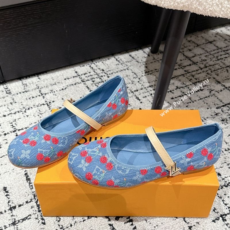 Louis Vuitton LV x TM Romy Flat Ballerinas in Light Blue Denim with Luscious Cherry 2025 (MD-250607023)