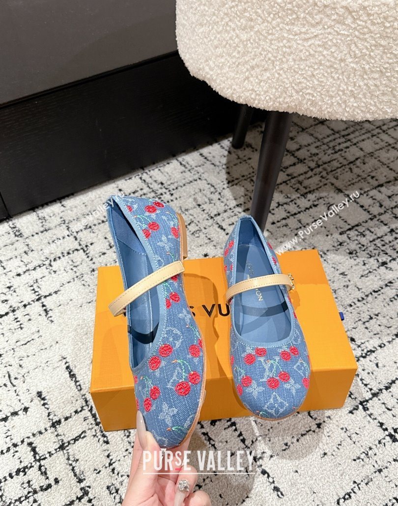 Louis Vuitton LV x TM Romy Flat Ballerinas in Light Blue Denim with Luscious Cherry 2025 (MD-250607023)