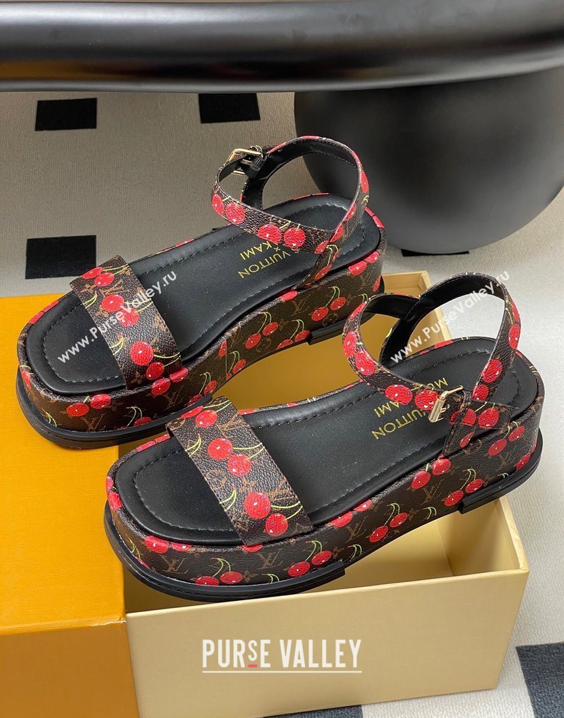Louis Vuitton LV x TM Maya Platform Sandals 5cm in Leather with Luscious Cherry Black 2025 (MD-250607020)