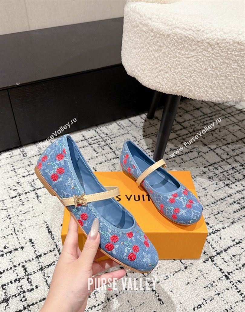 Louis Vuitton LV x TM Romy Flat Ballerinas in Light Blue Denim with Luscious Cherry 2025 (MD-250607023)
