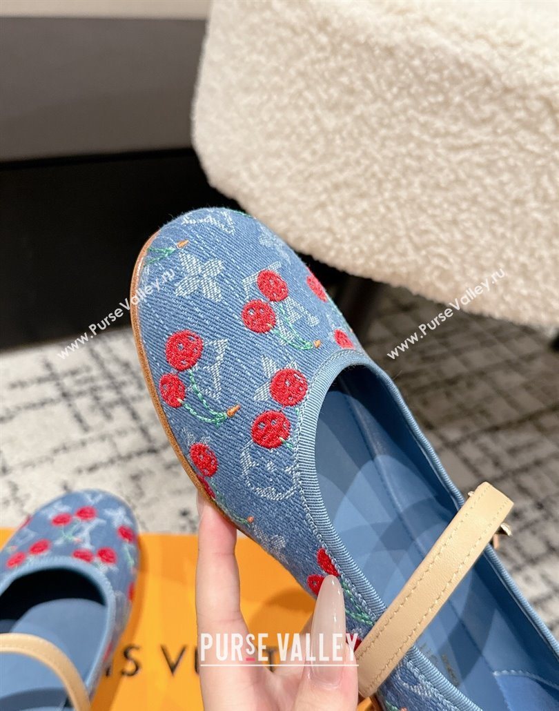 Louis Vuitton LV x TM Romy Flat Ballerinas in Light Blue Denim with Luscious Cherry 2025 (MD-250607023)