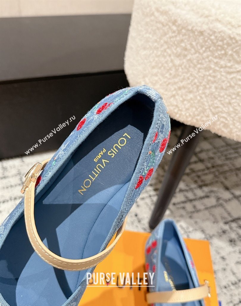 Louis Vuitton LV x TM Romy Flat Ballerinas in Light Blue Denim with Luscious Cherry 2025 (MD-250607023)