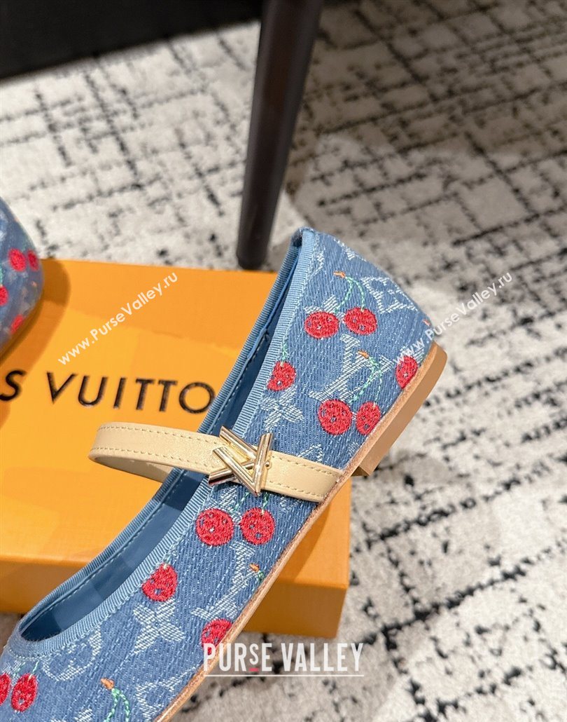 Louis Vuitton LV x TM Romy Flat Ballerinas in Light Blue Denim with Luscious Cherry 2025 (MD-250607023)