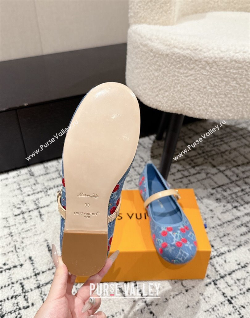Louis Vuitton LV x TM Romy Flat Ballerinas in Light Blue Denim with Luscious Cherry 2025 (MD-250607023)