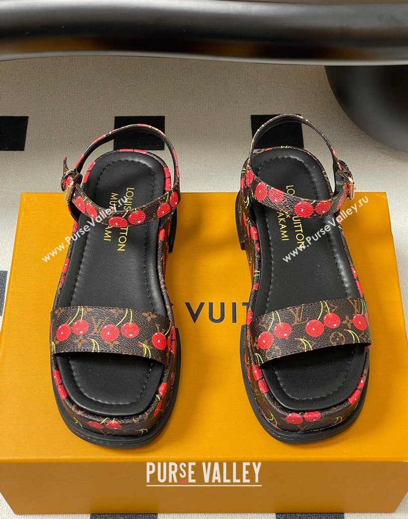 Louis Vuitton LV x TM Maya Platform Sandals 5cm in Leather with Luscious Cherry Black 2025 (MD-250607020)