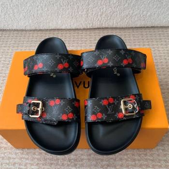 Louis Vuitton LV x TM Bom Dia Flat Comfort Slides Sandal in Leather with Luscious Cherry Black 2025 (MD-250607026)