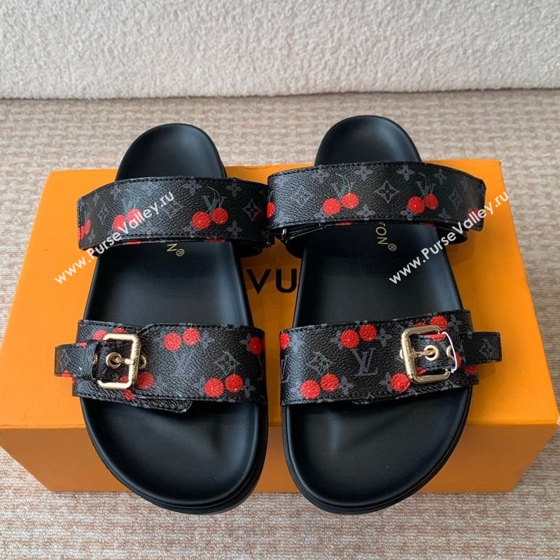 Louis Vuitton LV x TM Bom Dia Flat Comfort Slides Sandal in Leather with Luscious Cherry Black 2025 (MD-250607026)