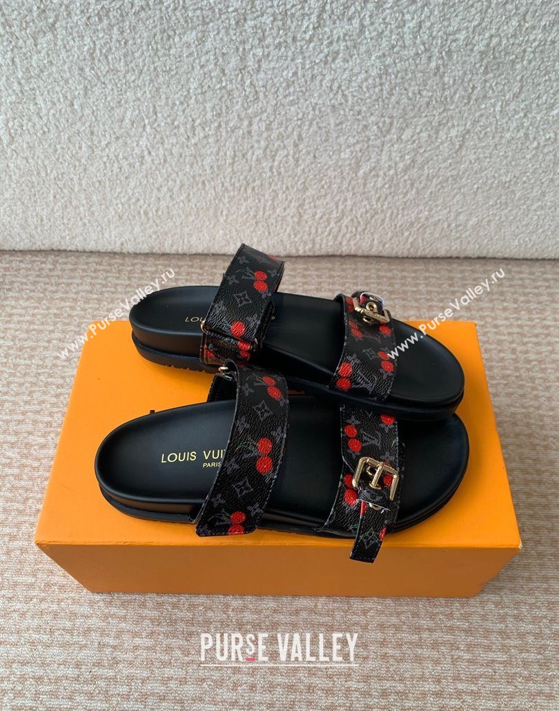 Louis Vuitton LV x TM Bom Dia Flat Comfort Slides Sandal in Leather with Luscious Cherry Black 2025 (MD-250607026)