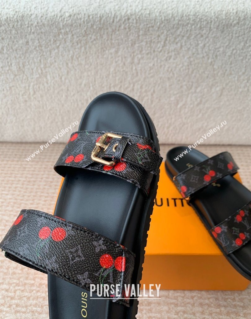 Louis Vuitton LV x TM Bom Dia Flat Comfort Slides Sandal in Leather with Luscious Cherry Black 2025 (MD-250607026)