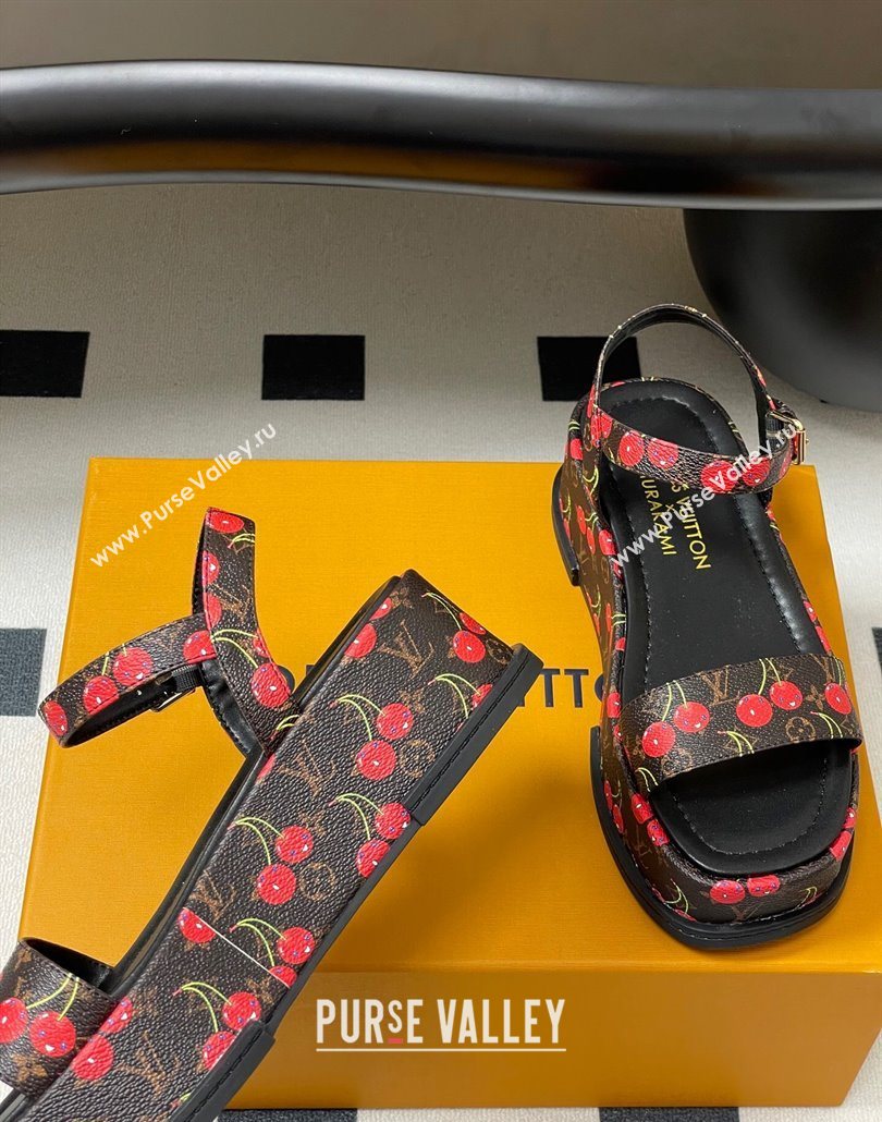 Louis Vuitton LV x TM Maya Platform Sandals 5cm in Leather with Luscious Cherry Black 2025 (MD-250607020)