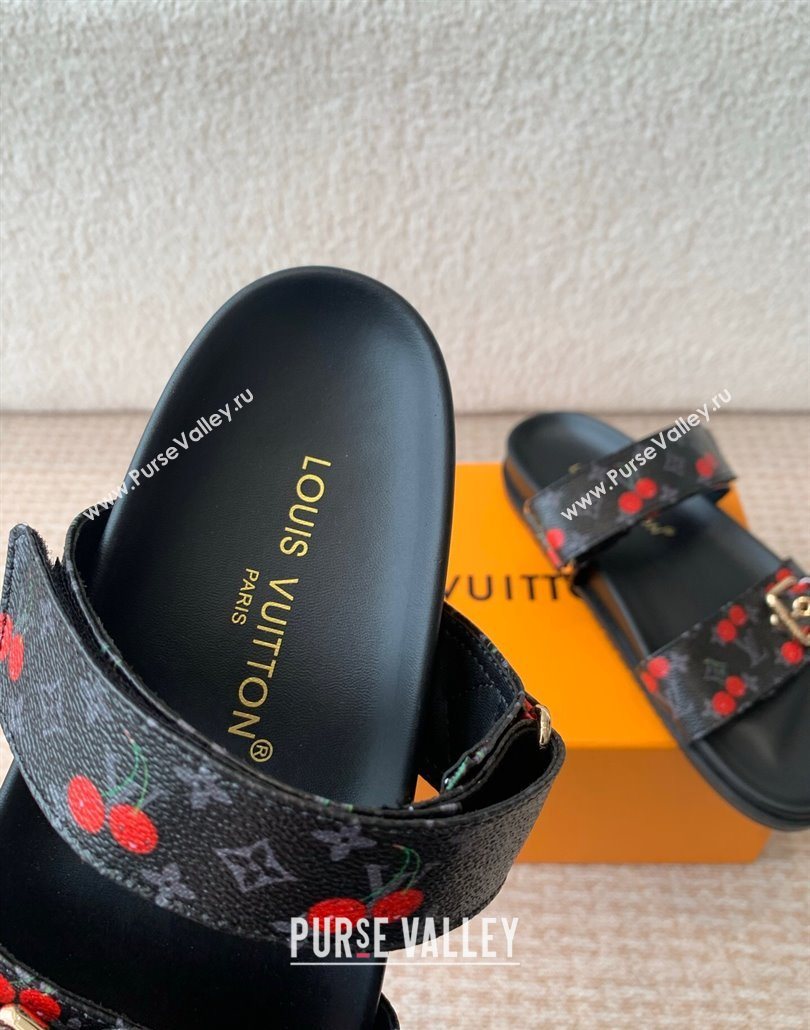 Louis Vuitton LV x TM Bom Dia Flat Comfort Slides Sandal in Leather with Luscious Cherry Black 2025 (MD-250607026)