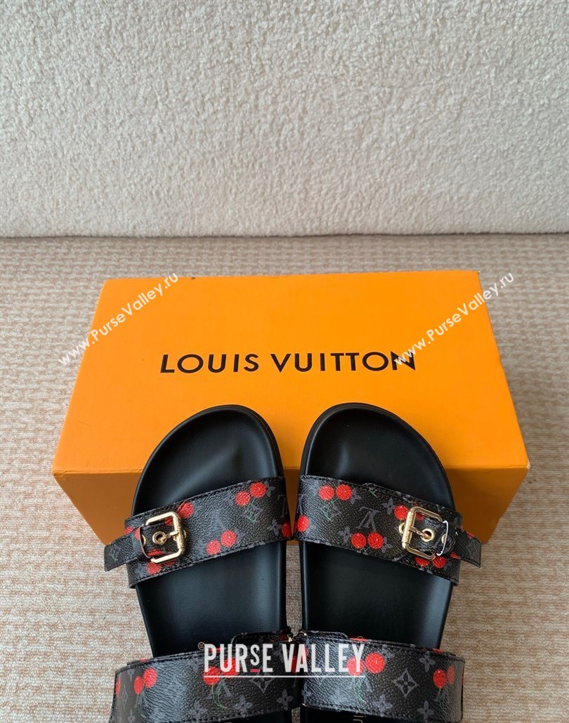 Louis Vuitton LV x TM Bom Dia Flat Comfort Slides Sandal in Leather with Luscious Cherry Black 2025 (MD-250607026)