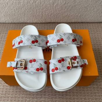 Louis Vuitton LV x TM Bom Dia Flat Comfort Slides Sandal in Leather with Luscious Cherry White 2025 (MD-250607027)