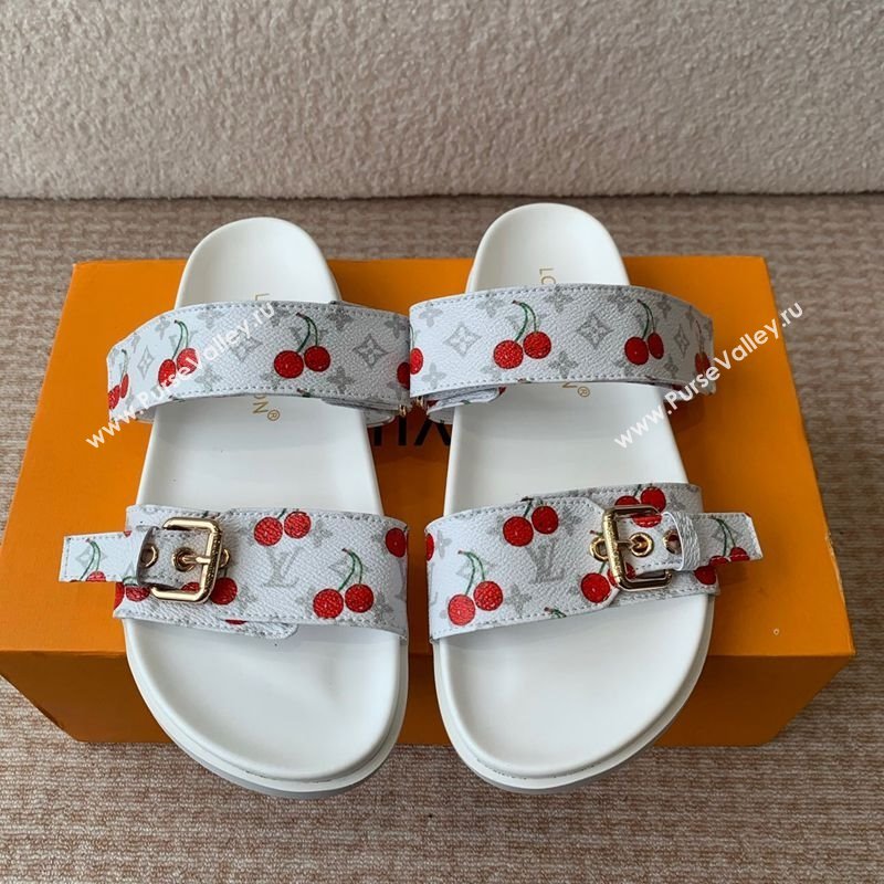 Louis Vuitton LV x TM Bom Dia Flat Comfort Slides Sandal in Leather with Luscious Cherry White 2025 (MD-250607027)