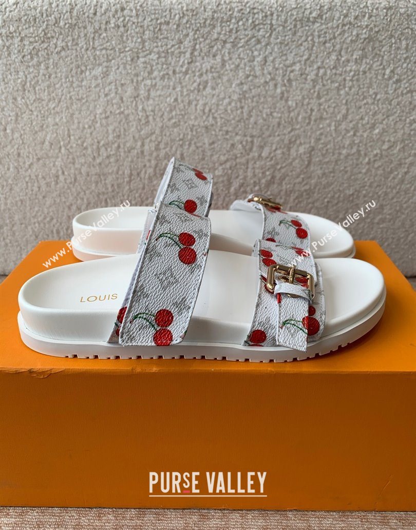 Louis Vuitton LV x TM Bom Dia Flat Comfort Slides Sandal in Leather with Luscious Cherry White 2025 (MD-250607027)