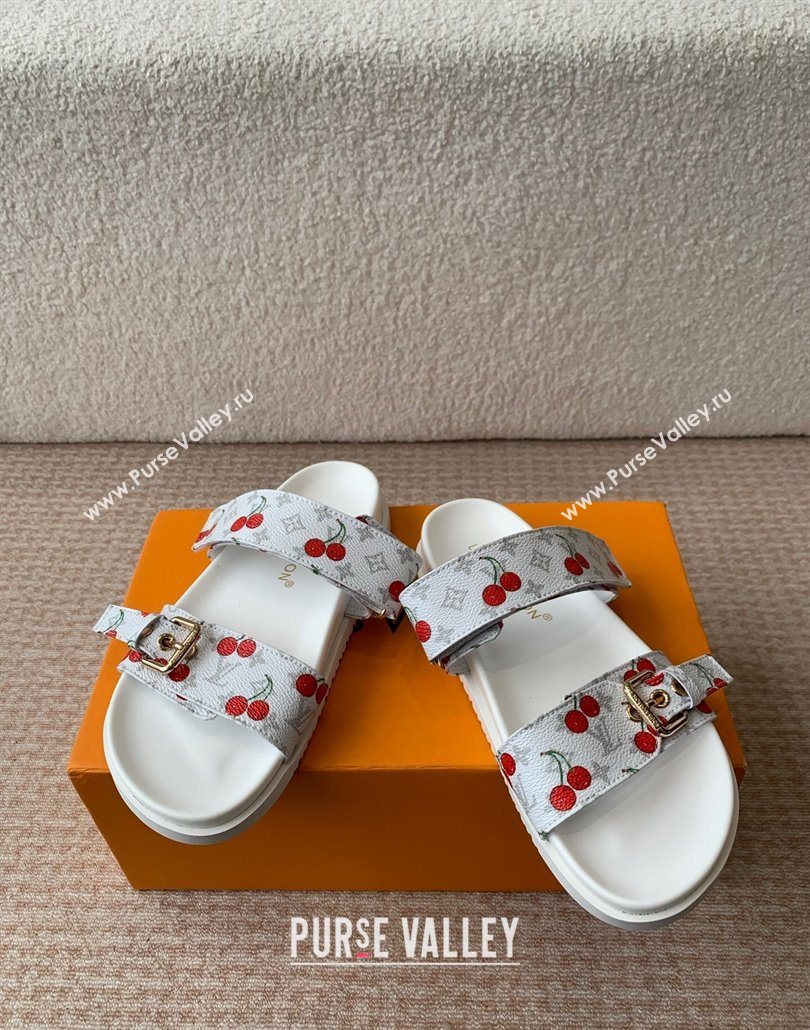 Louis Vuitton LV x TM Bom Dia Flat Comfort Slides Sandal in Leather with Luscious Cherry White 2025 (MD-250607027)