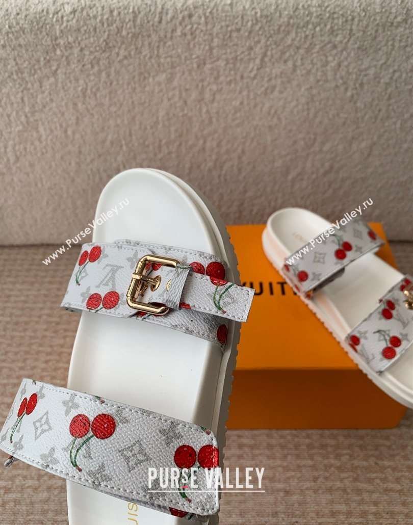Louis Vuitton LV x TM Bom Dia Flat Comfort Slides Sandal in Leather with Luscious Cherry White 2025 (MD-250607027)