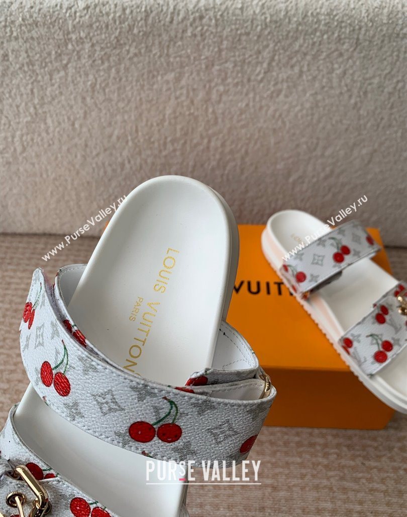 Louis Vuitton LV x TM Bom Dia Flat Comfort Slides Sandal in Leather with Luscious Cherry White 2025 (MD-250607027)