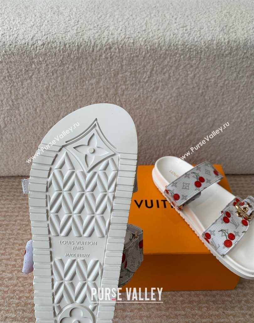 Louis Vuitton LV x TM Bom Dia Flat Comfort Slides Sandal in Leather with Luscious Cherry White 2025 (MD-250607027)
