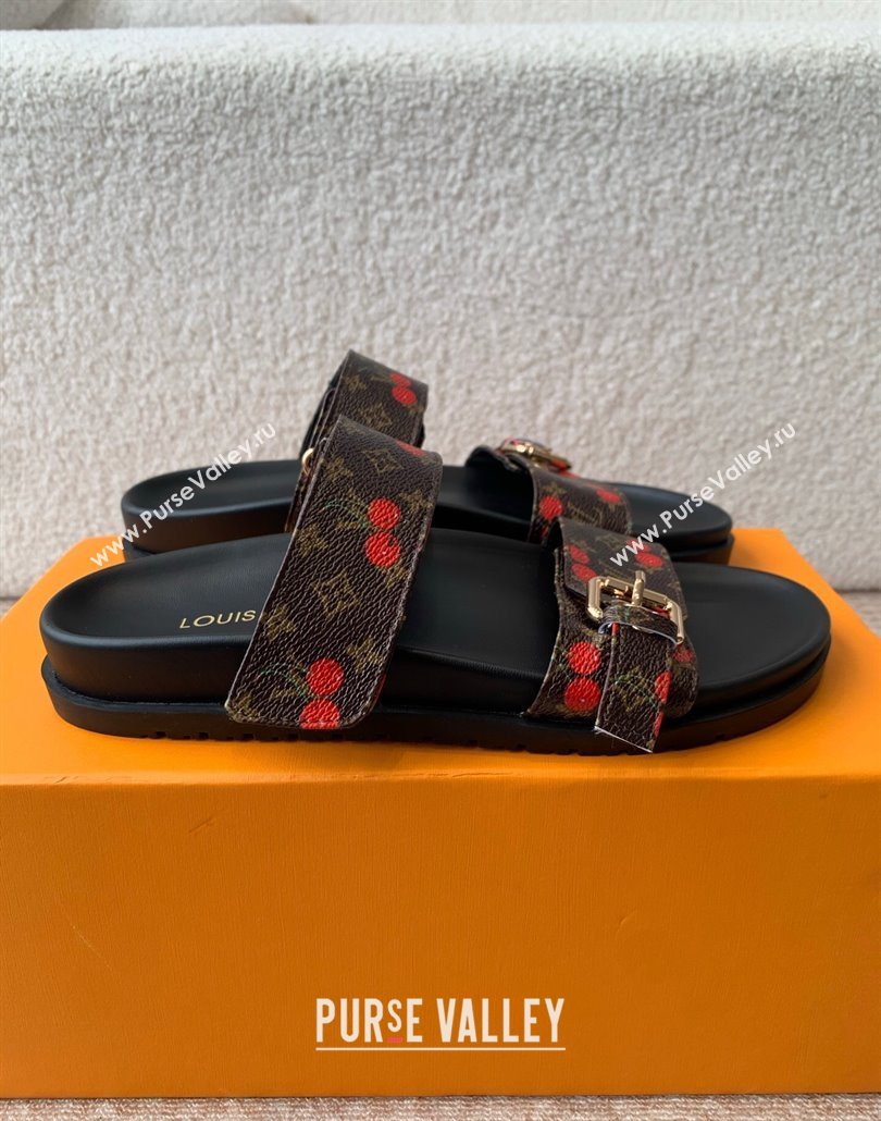 Louis Vuitton LV x TM Bom Dia Flat Comfort Slides Sandal in Leather with Luscious Cherry Brown 2025 (MD-250607028)