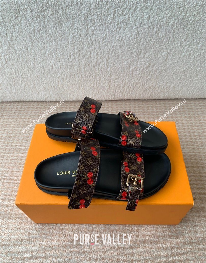 Louis Vuitton LV x TM Bom Dia Flat Comfort Slides Sandal in Leather with Luscious Cherry Brown 2025 (MD-250607028)