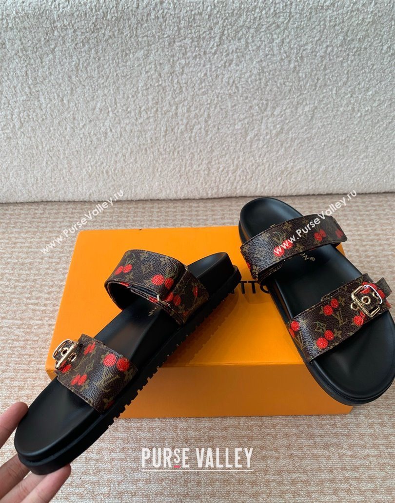 Louis Vuitton LV x TM Bom Dia Flat Comfort Slides Sandal in Leather with Luscious Cherry Brown 2025 (MD-250607028)