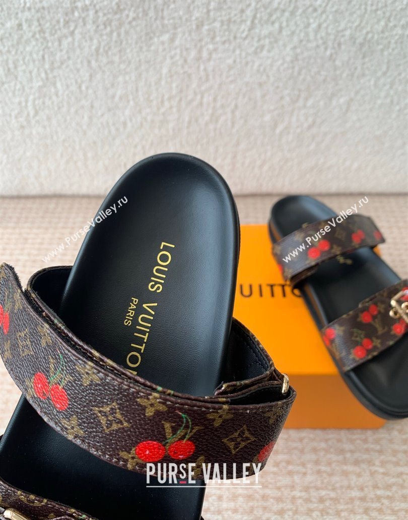 Louis Vuitton LV x TM Bom Dia Flat Comfort Slides Sandal in Leather with Luscious Cherry Brown 2025 (MD-250607028)