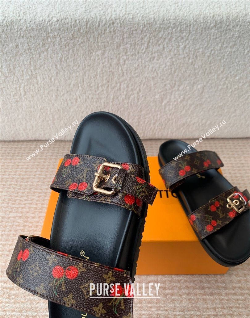 Louis Vuitton LV x TM Bom Dia Flat Comfort Slides Sandal in Leather with Luscious Cherry Brown 2025 (MD-250607028)