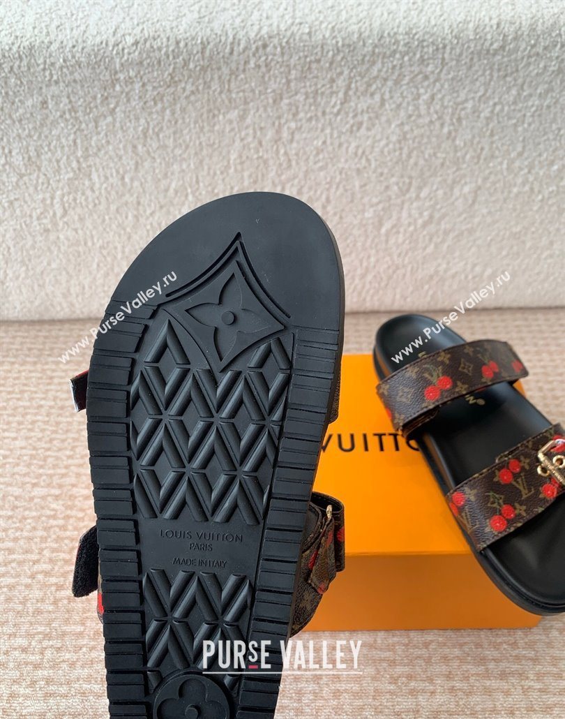 Louis Vuitton LV x TM Bom Dia Flat Comfort Slides Sandal in Leather with Luscious Cherry Brown 2025 (MD-250607028)