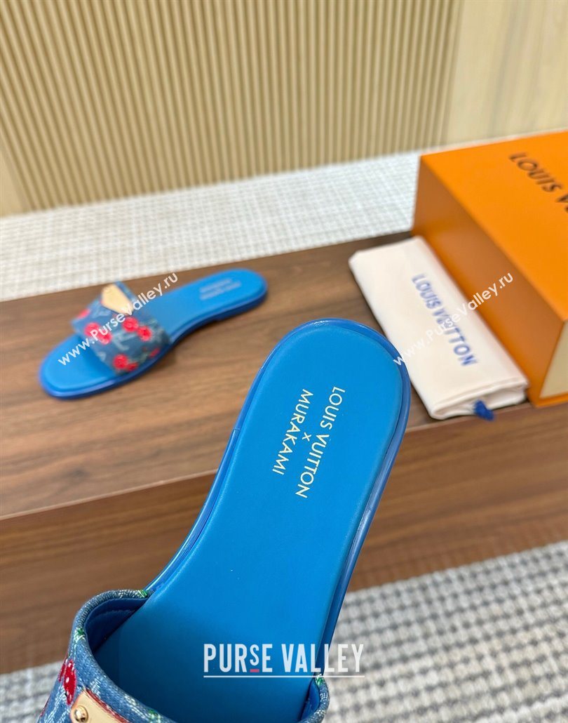Louis Vuitton LV x TM Lily Flat Slides Sandal in Denim with Luscious Cherry Light Blue 2025 0607 (MD-250607029)