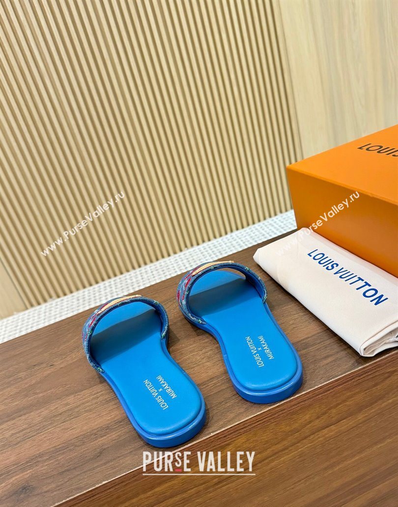 Louis Vuitton LV x TM Lily Flat Slides Sandal in Denim with Luscious Cherry Light Blue 2025 0607 (MD-250607029)