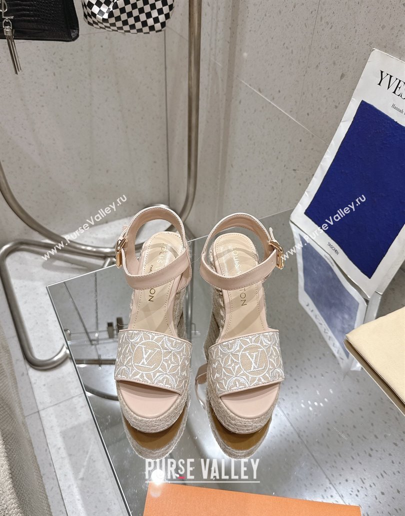 Louis Vuitton Helios Wedge Espadrille Sandals 11cm in Monogram Jacquard Nude Pink 2025 0609 (MD-250609048)