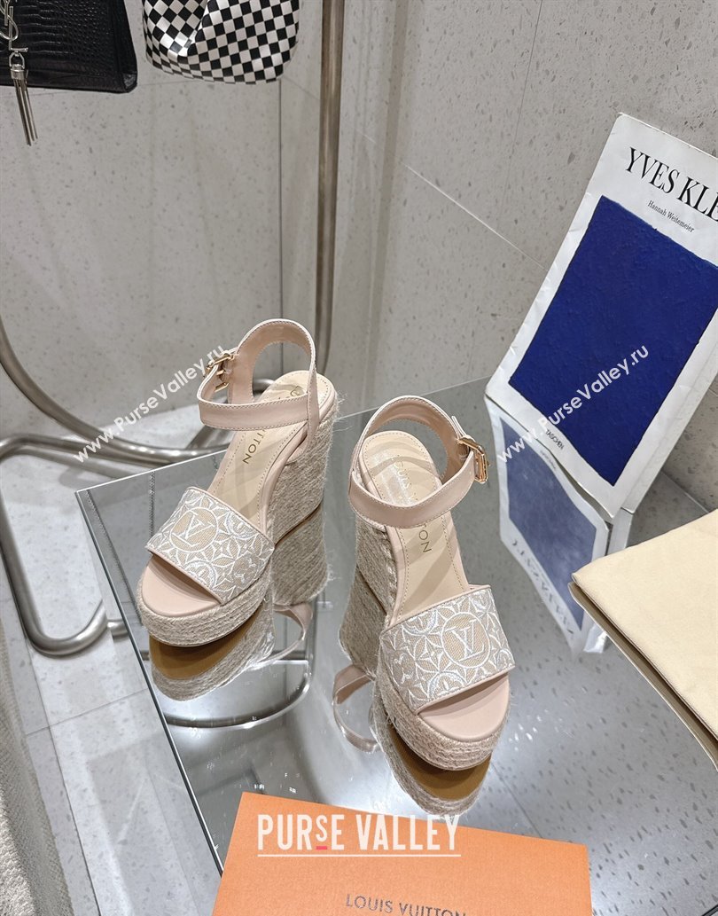 Louis Vuitton Helios Wedge Espadrille Sandals 11cm in Monogram Jacquard Nude Pink 2025 0609 (MD-250609048)