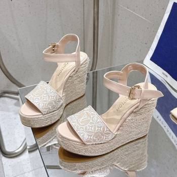 Louis Vuitton Helios Wedge Espadrille Sandals 11cm in Monogram Jacquard Nude Pink 2025 0609 (MD-250609048)