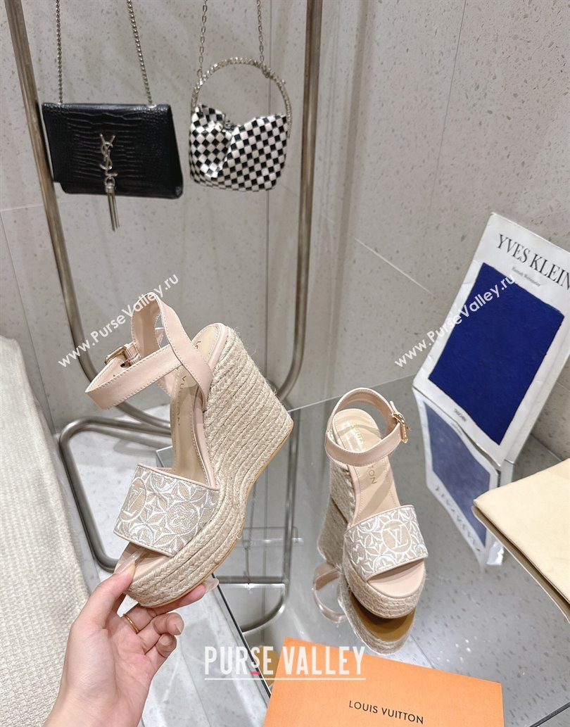 Louis Vuitton Helios Wedge Espadrille Sandals 11cm in Monogram Jacquard Nude Pink 2025 0609 (MD-250609048)