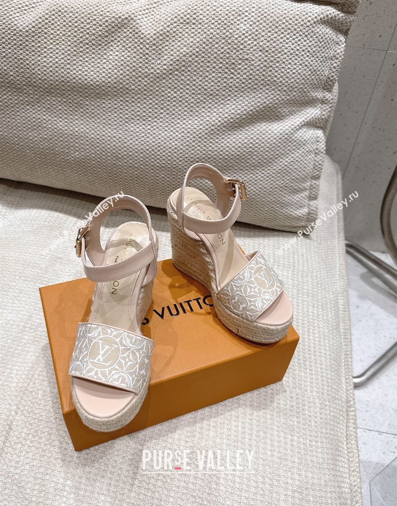 Louis Vuitton Helios Wedge Espadrille Sandals 11cm in Monogram Jacquard Nude Pink 2025 0609 (MD-250609048)